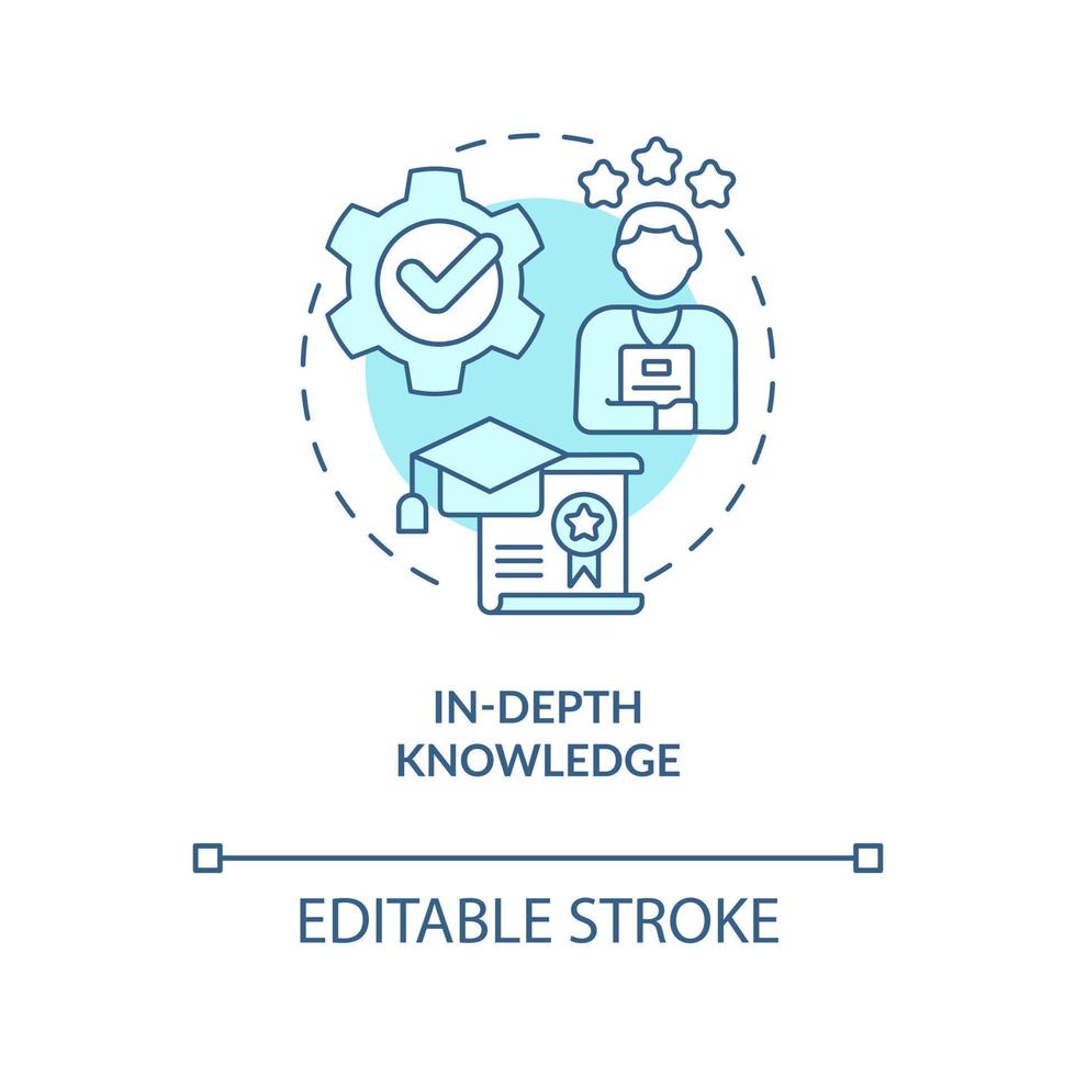 In depth knowledge turquoise concept icon. Industry specific education abstract idea thin line illustration. Isolated outline drawing. Editable stroke vector