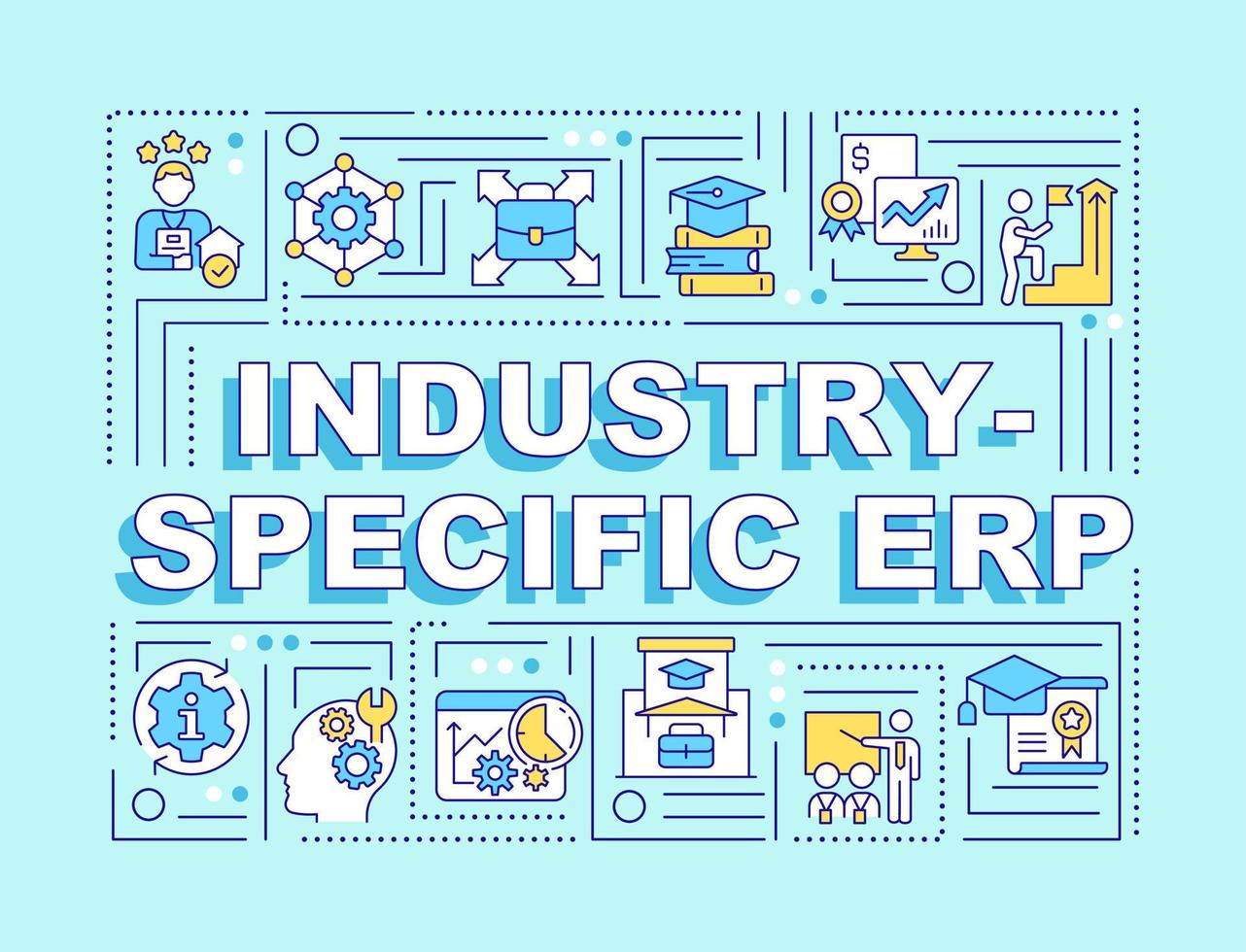 Industry specific ERP word concepts turquoise banner. Education. Infographics with editable icons on color background. Isolated typography. Vector illustration with text