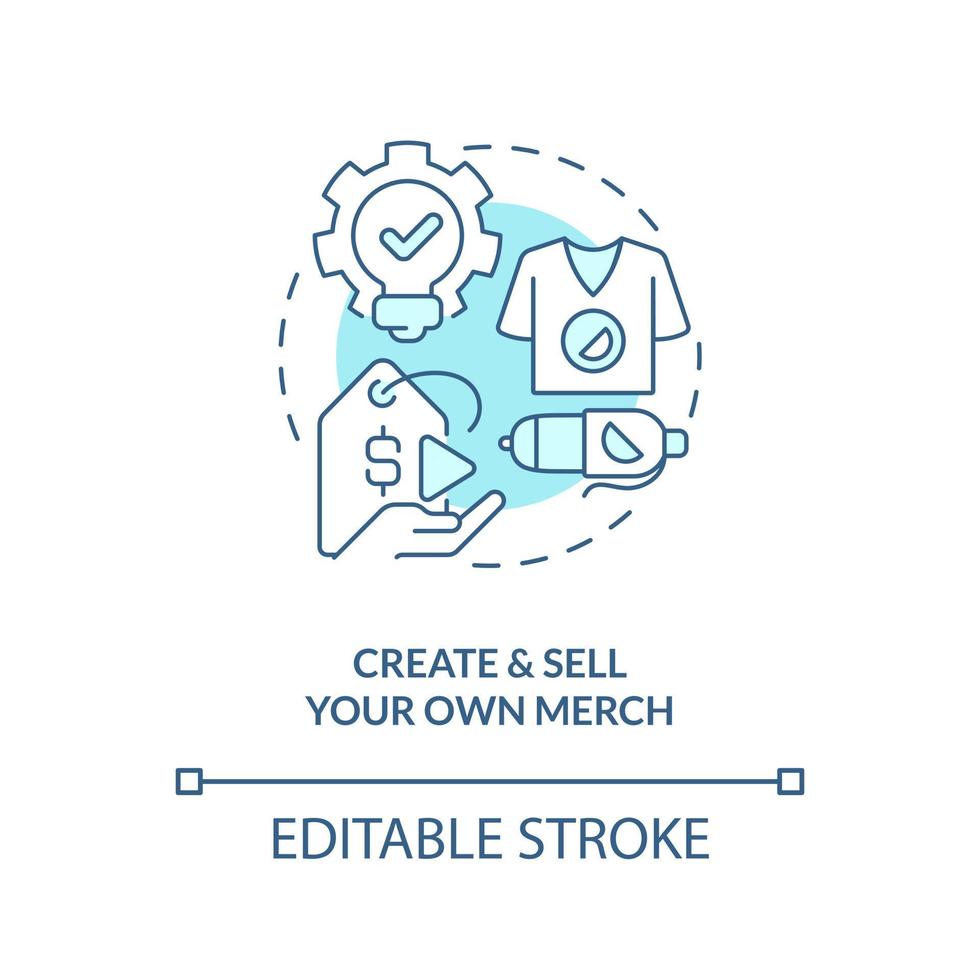 Create and sell merchandise turquoise concept icon. Professional streamer revenue abstract idea thin line illustration. Isolated outline drawing. Editable stroke vector