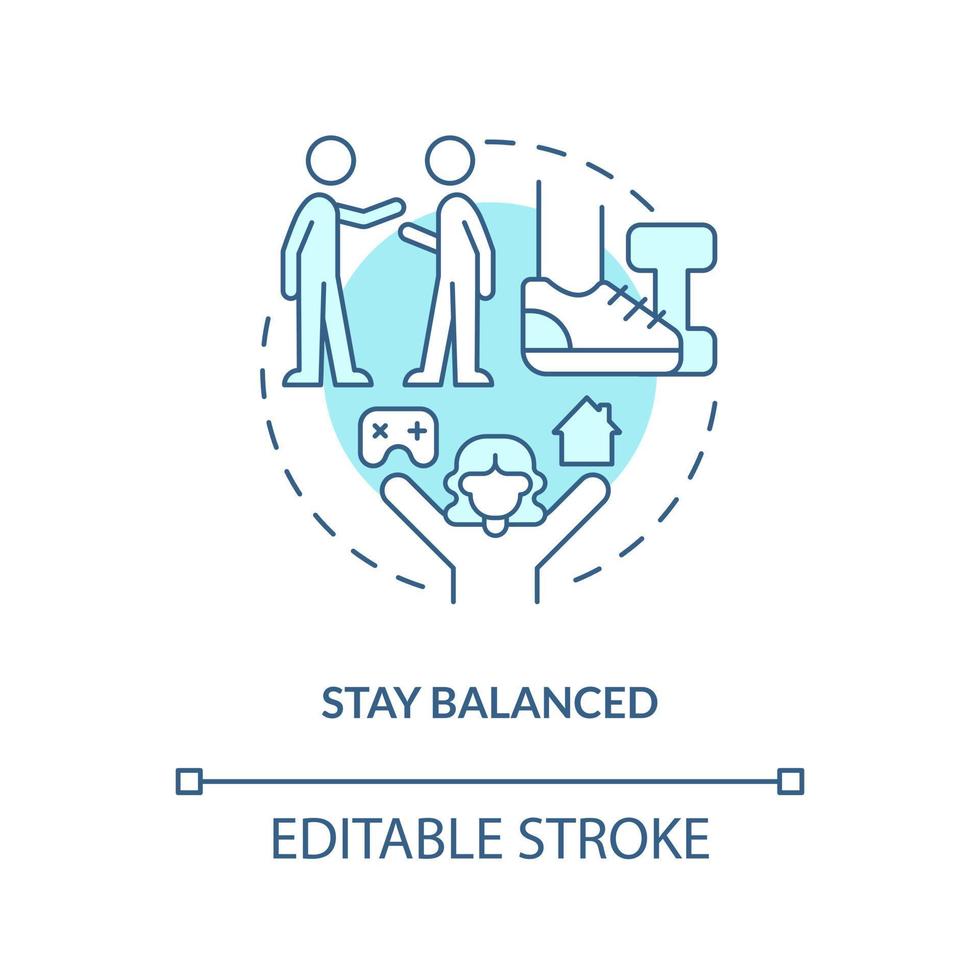 Stay balanced turquoise concept icon. Gamer streamer tip for beginner abstract idea thin line illustration. Isolated outline drawing. Editable stroke vector