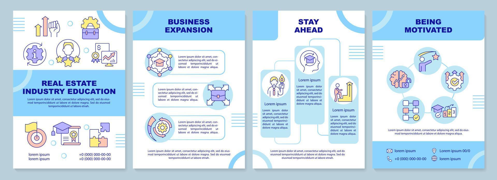 Industry specific education blue brochure template. Leaflet design with linear icons. Editable 4 vector layouts for presentation, annual reports