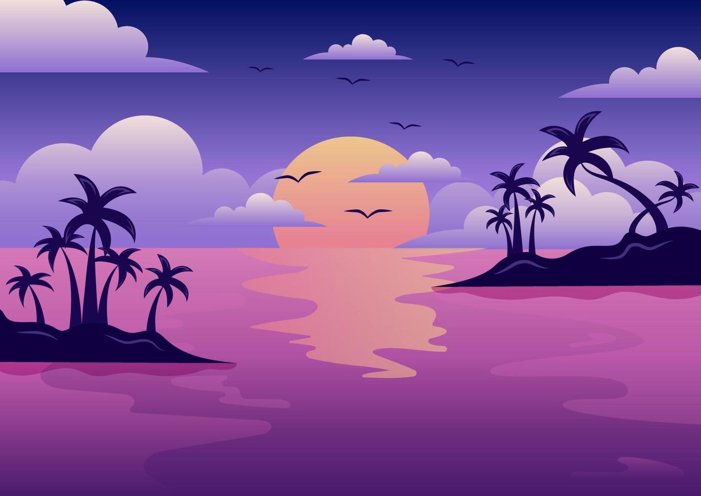 hermosa puesta de sol paisaje vector ilustración