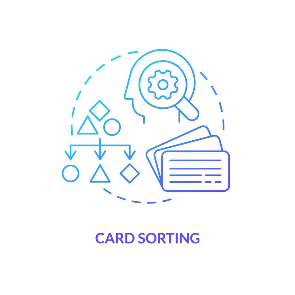 Card sorting blue gradient concept icon. User interface design. Web development. Mental model in UX abstract idea thin line illustration. Isolated outline drawing vector