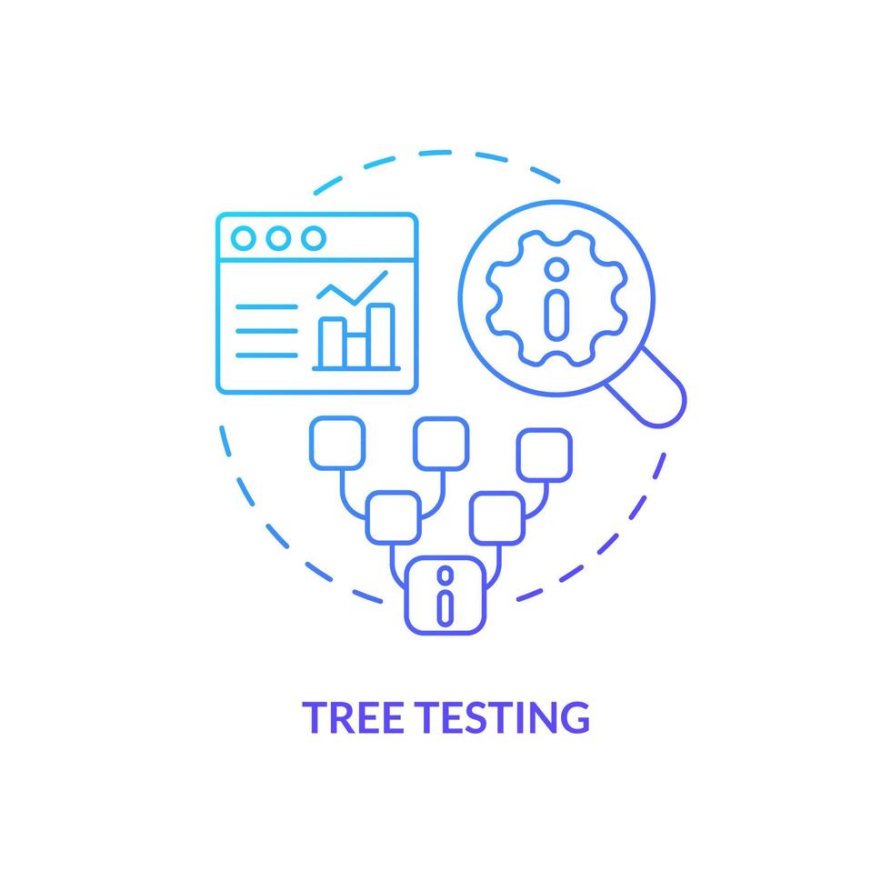 Tree testing blue gradient concept icon. Hierarchical category structure. Mental model in UX research abstract idea thin line illustration. Isolated outline drawing vector