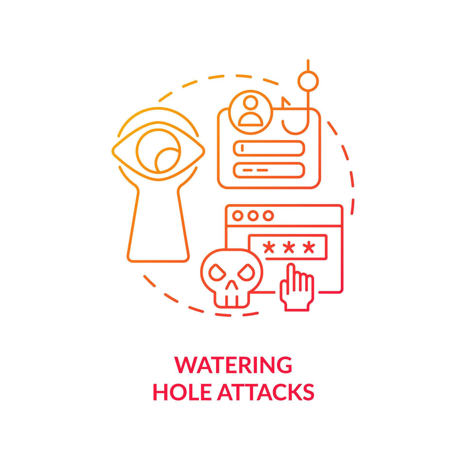 Watering hole attacks red gradient concept icon. Cyber infect. Hack