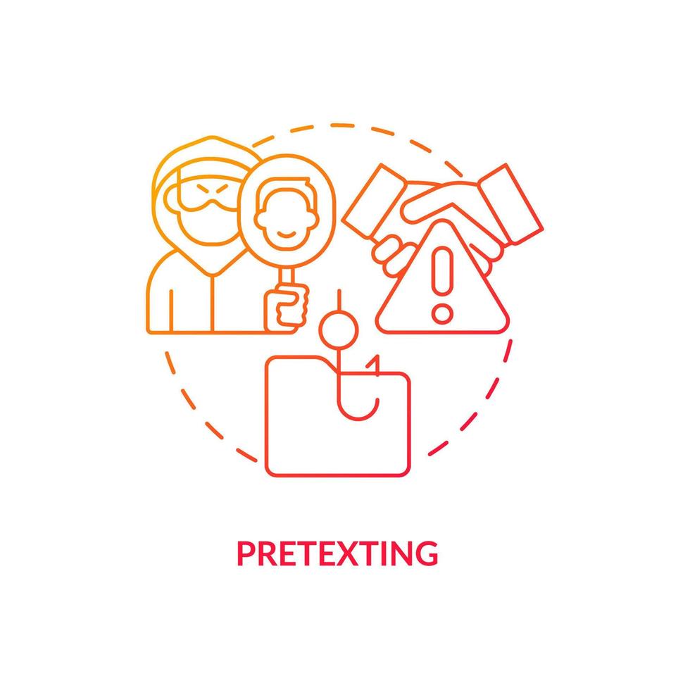 Pretexting red gradient concept icon. Threat actors. Impersonation criminals. Fraudsters trick abstract idea thin line illustration. Isolated outline drawing vector