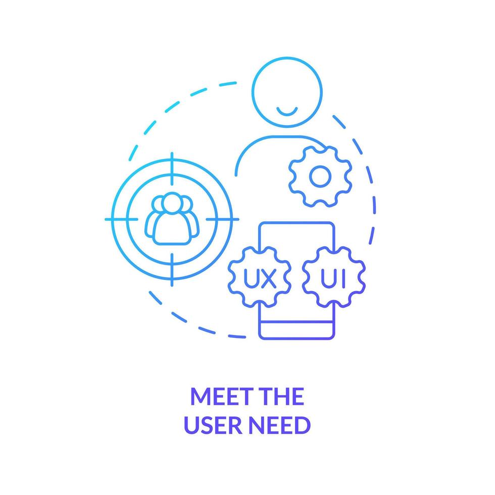 Meet user need blue gradient concept icon. Customer research. Web development. UX design fundamental abstract idea thin line illustration. Isolated outline drawing vector