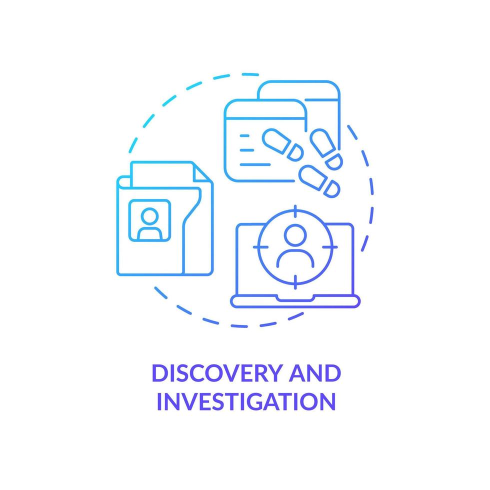 Discovery and investigation blue gradient concept icon. Social engineering attacks strategy. Cybercrime abstract idea thin line illustration. Isolated outline drawing vector