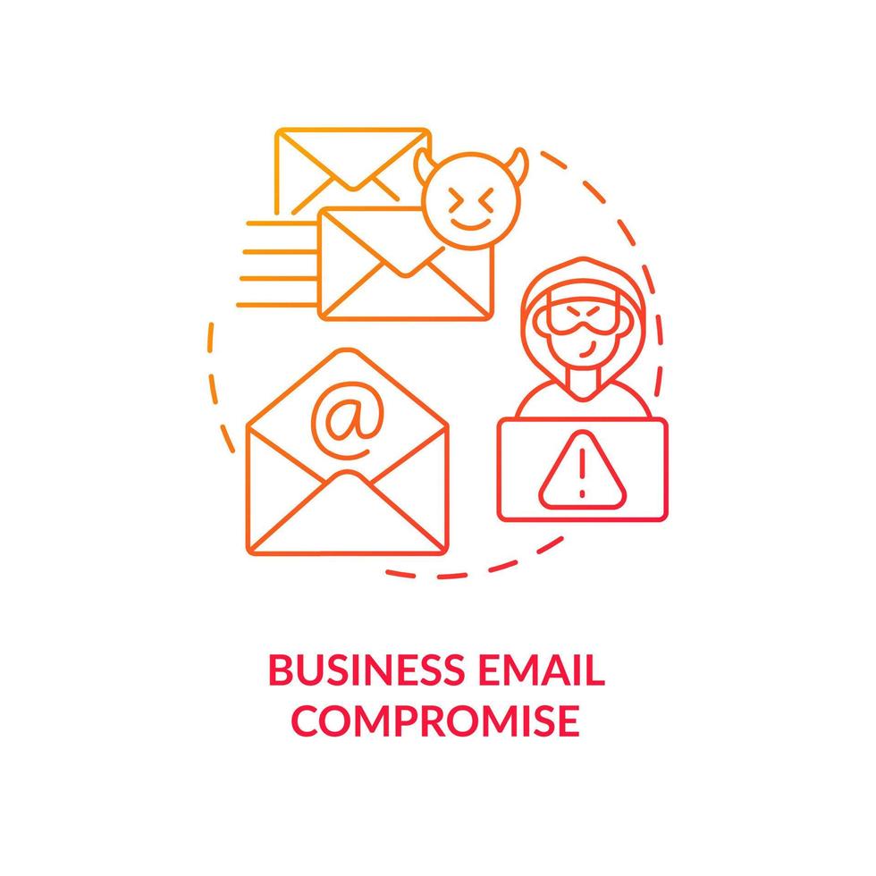 Business email compromise red gradient concept icon. Spoof account. Cyber criminals. Hacker hazard abstract idea thin line illustration. Isolated outline drawing vector