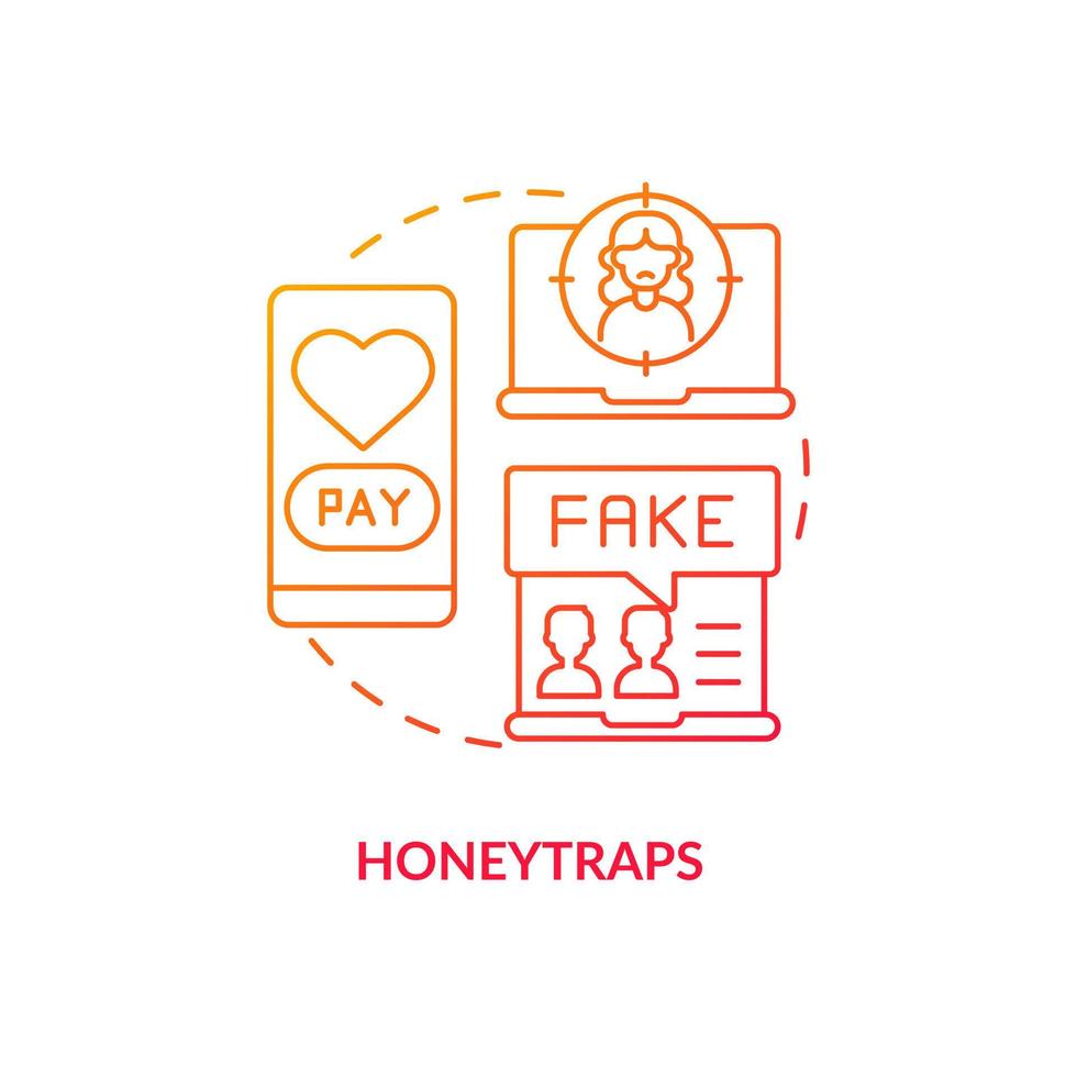 Honeytraps red gradient concept icon. Romance scam. Fake online dating. Digital security. Virtual fraud abstract idea thin line illustration. Isolated outline drawing vector