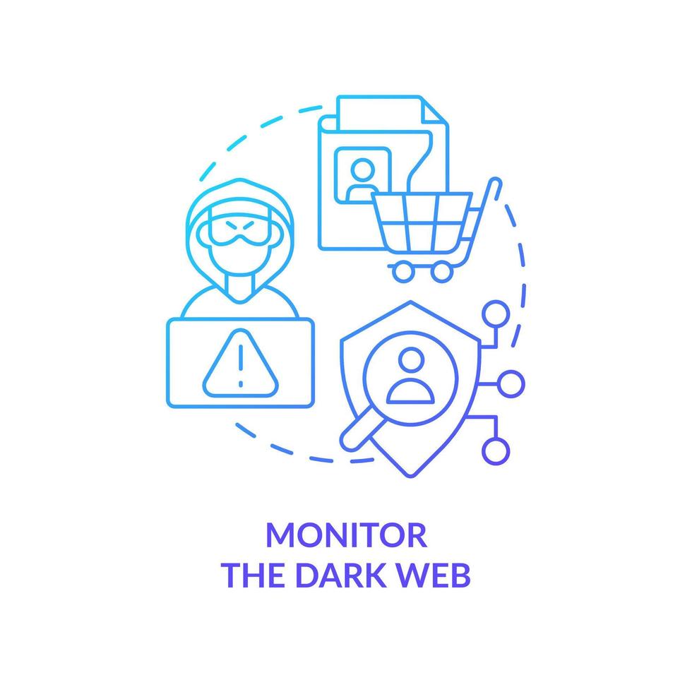 Monitor dark web blue gradient concept icon. Check personal exposed data. Prevent cybercrime. Digital safety abstract idea thin line illustration. Isolated outline drawing vector
