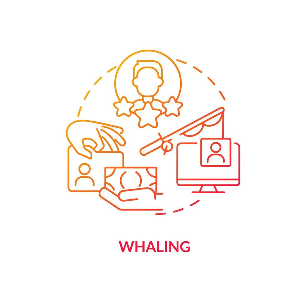 Whaling phishing attack red gradient concept icon. Steal high-profile person data. Financial cybercrime abstract idea thin line illustration. Isolated outline drawing vector