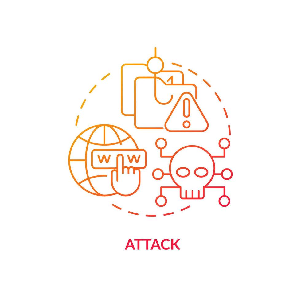 Attacks red gradient concept icon. Social engineering. Digital terrorism. Stealing personal. Cybercrimes data abstract idea thin line illustration. Isolated outline drawing vector