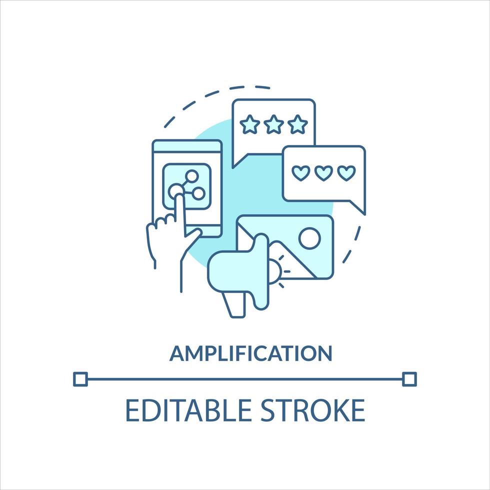 Amplification turquoise concept icon. Share content. Social media interaction abstract idea thin line illustration. Isolated outline drawing. Editable stroke vector