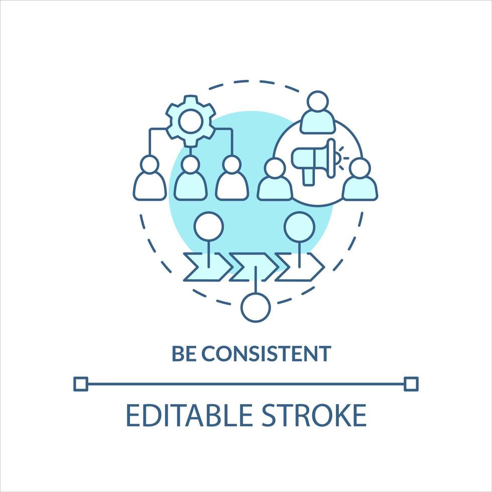 Be consistent turquoise concept icon. Post content regularly. Encourage audience abstract idea thin line illustration. Isolated outline drawing. Editable stroke vector