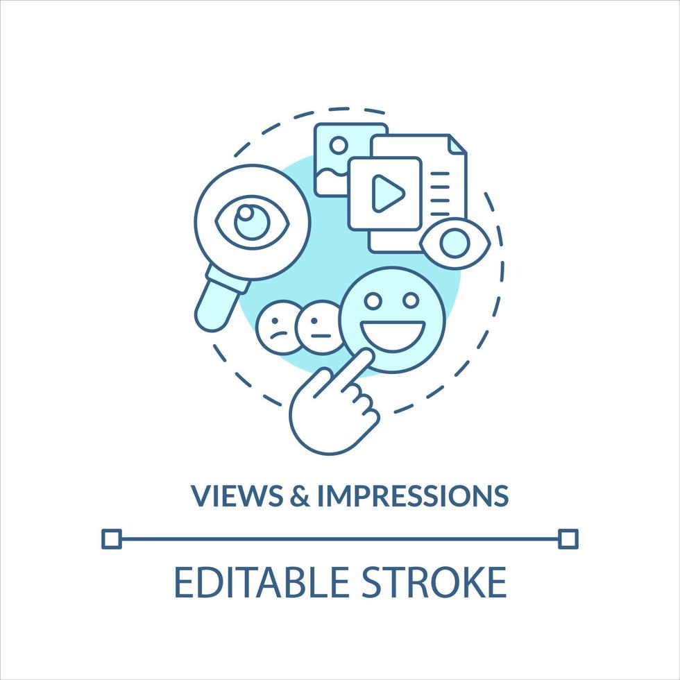 Views and impressions turquoise concept icon. Post metrics. Social media analytics abstract idea thin line illustration. Isolated outline drawing. Editable stroke vector
