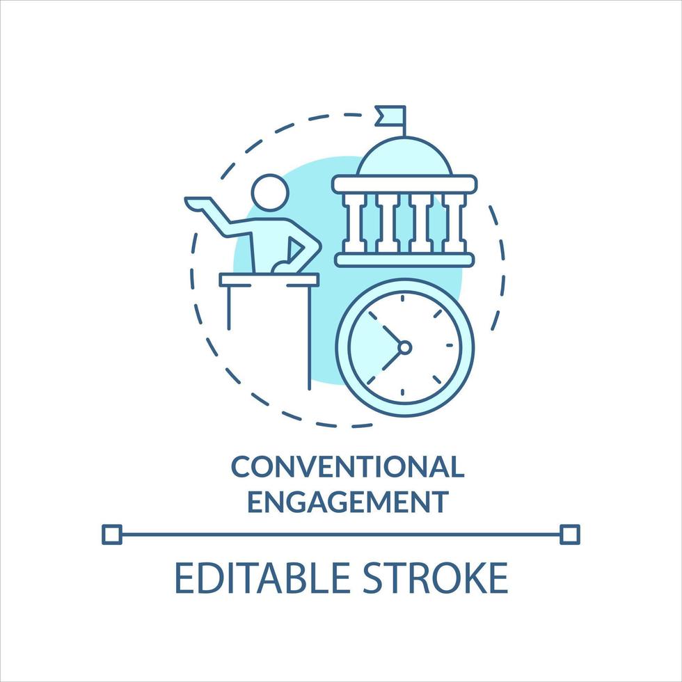 Conventional engagement turquoise concept icon. Convincing skill. Public speaker abstract idea thin line illustration. Isolated outline drawing. Editable stroke vector