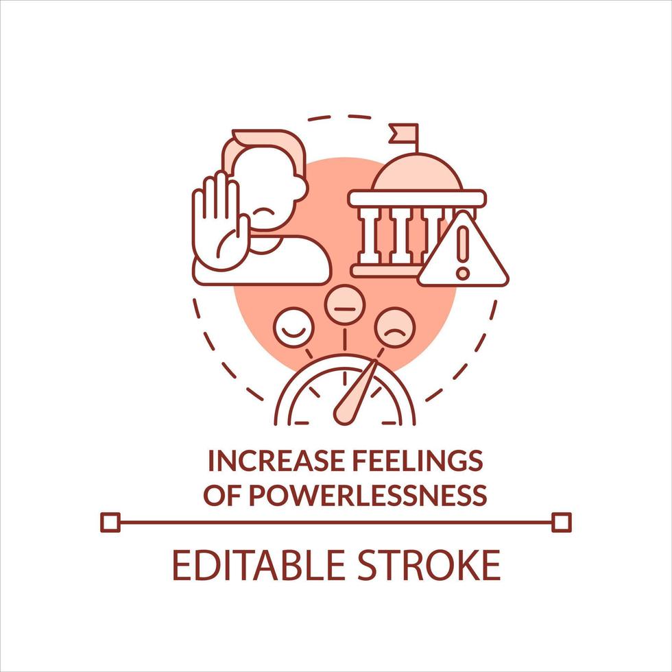 Increase feelings of powerlessness terracotta concept icon. Demotivated society abstract idea thin line illustration. Isolated outline drawing. Editable stroke vector