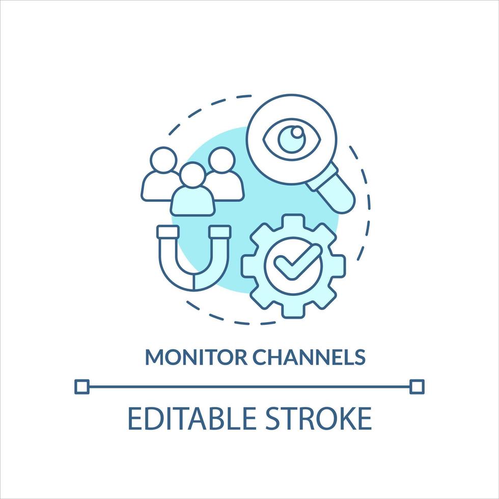 Monitor channels turquoise concept icon. Interaction with brand. Online marketing abstract idea thin line illustration. Isolated outline drawing. Editable stroke vector