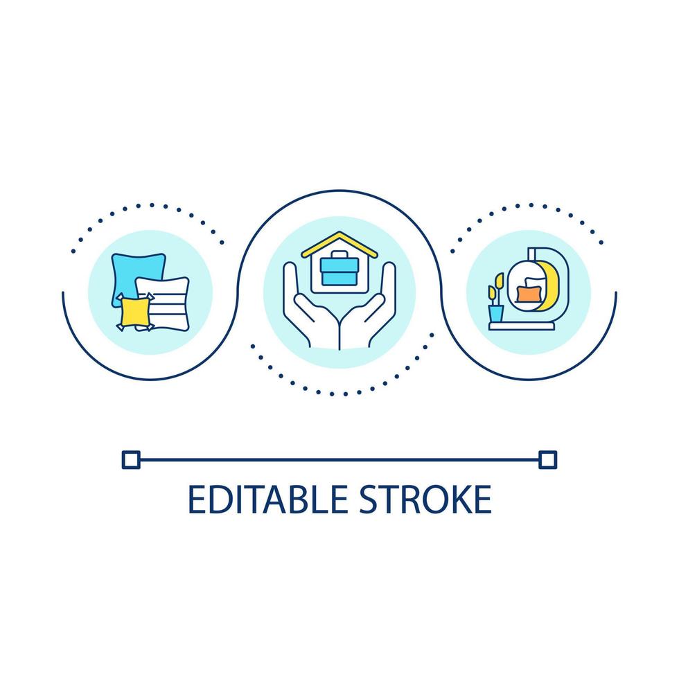 Cozy workplace loop concept icon. Comfortable home office. Quiet place for job. Remote work benefit abstract idea thin line illustration. Isolated outline drawing. Editable stroke vector