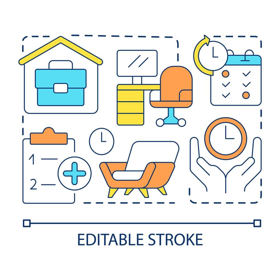 Comfortable workplace concept icon. Cozy home office. Personal space for job. Remote work abstract idea thin line illustration. Isolated outline drawing. Editable stroke vector