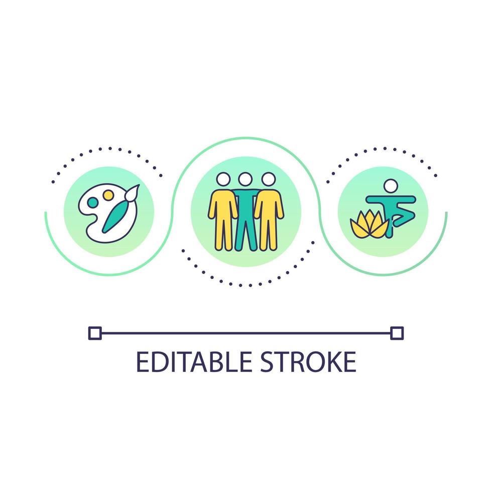 Provide pleasant activities loop concept icon. Time for hobbies. Care yourself. Relax abstract idea thin line illustration. Isolated outline drawing. Editable stroke vector