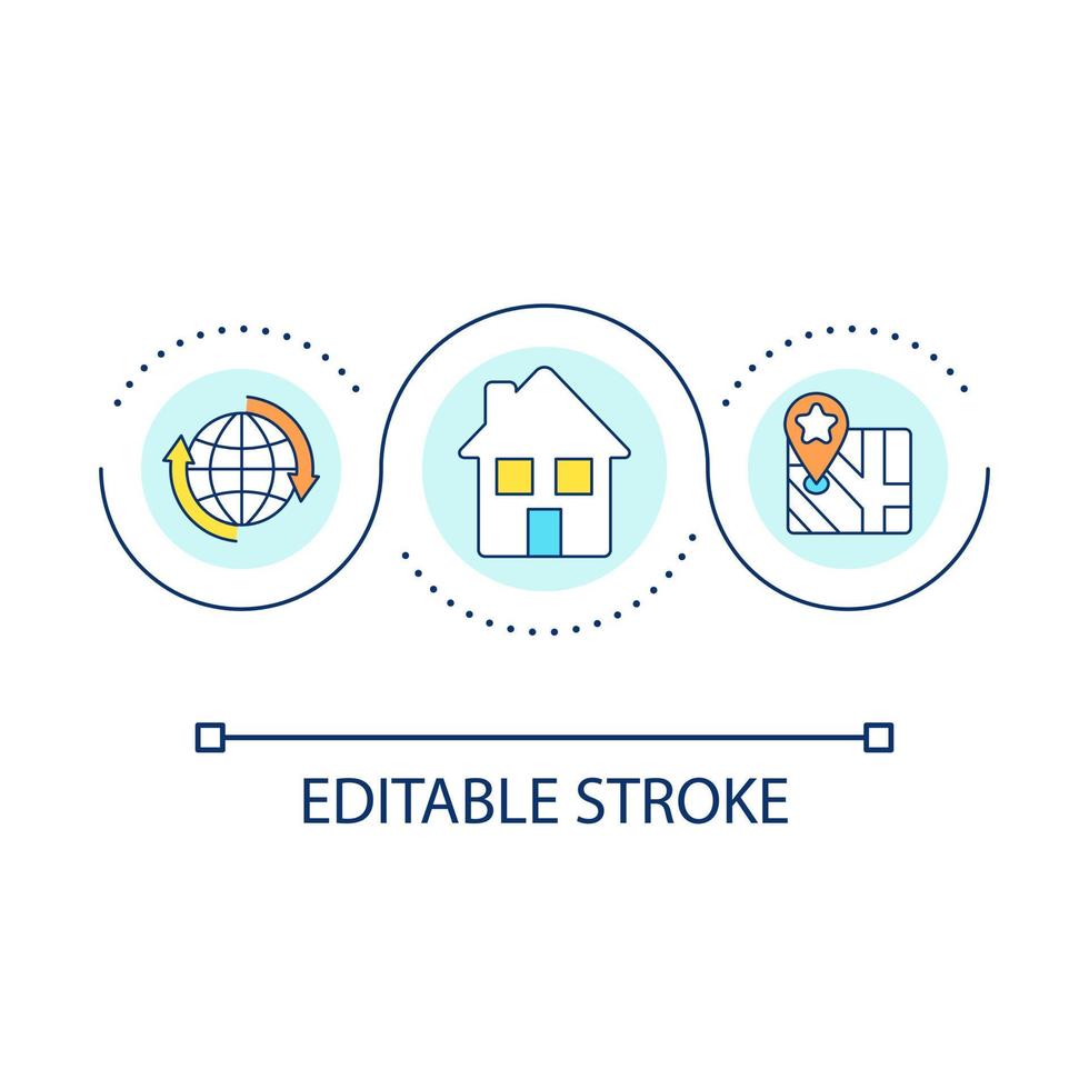 Geolocation data loop concept icon. Navigating information. Point on map. Address location abstract idea thin line illustration. Isolated outline drawing. Editable stroke vector