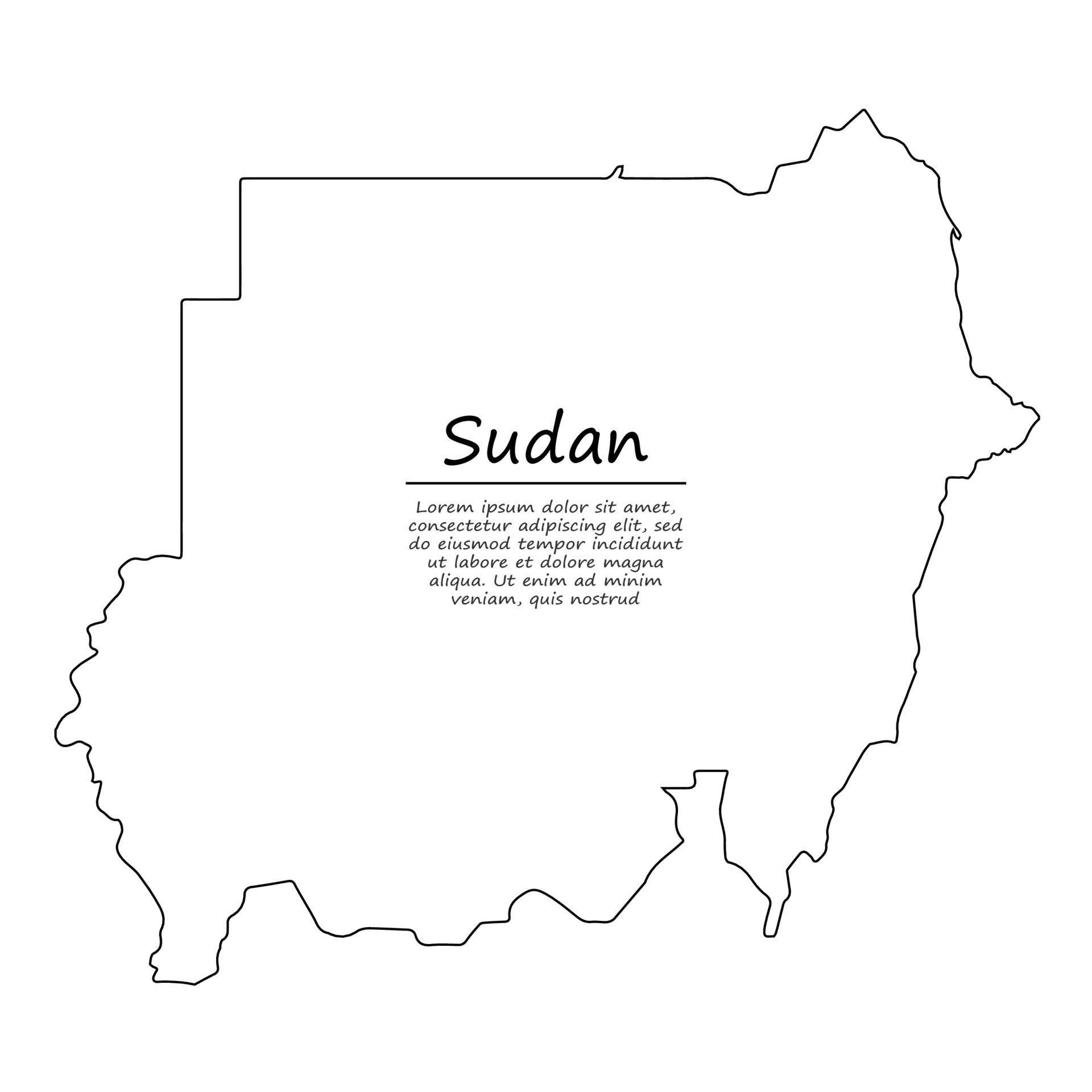 Simple outline map of Sudan, in sketch line style 21841450 Vector Art
