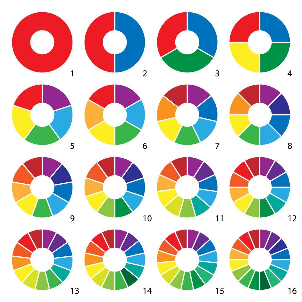 Set of round graphic pie charts icons. Segment of circle infogra vector