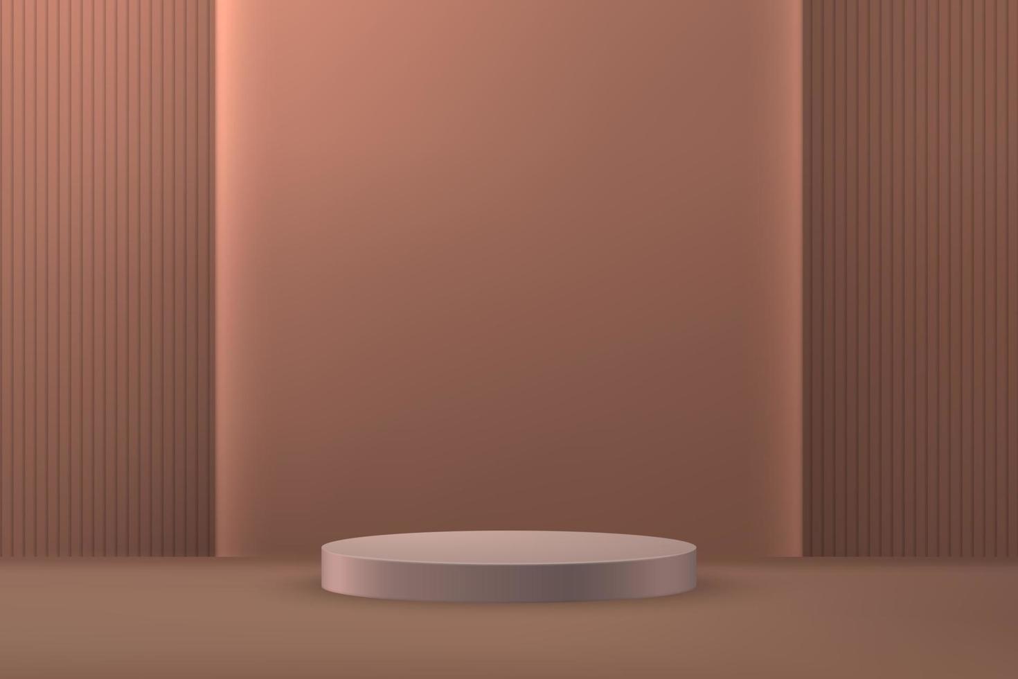 3d realistic podium or pedestal on rose gold luxury background vector