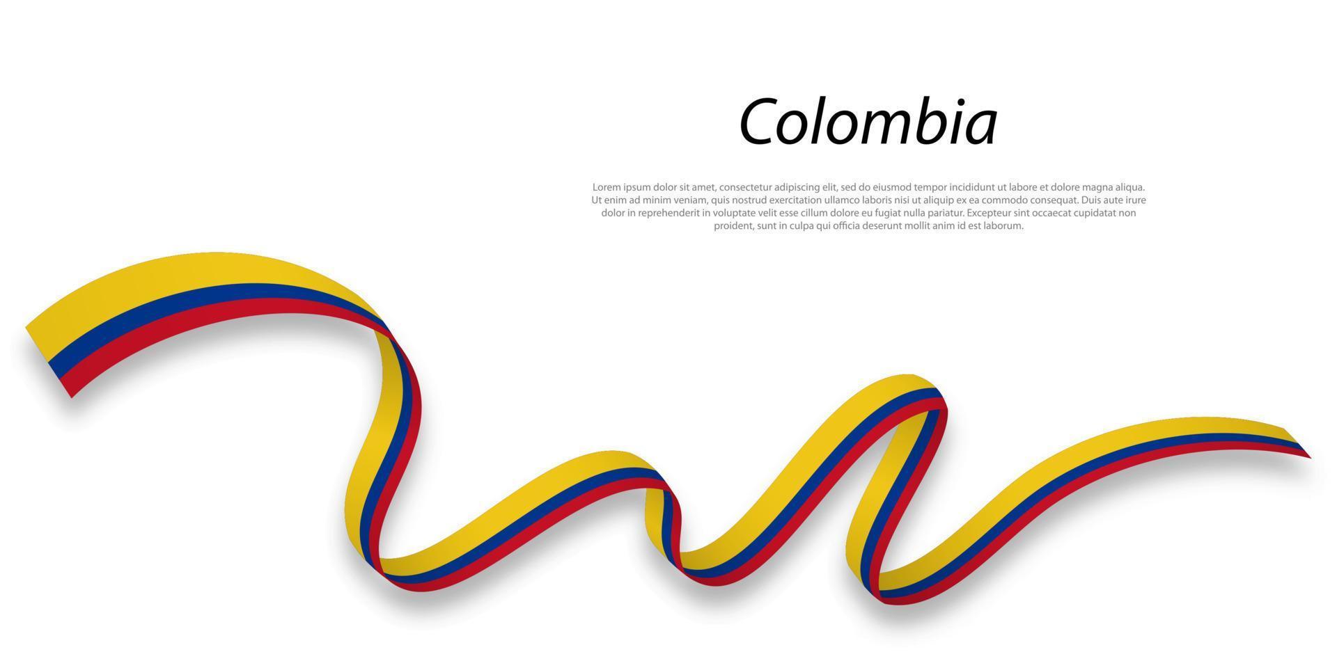 Waving ribbon or banner with flag of Colombia. vector