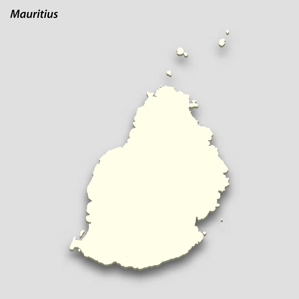 3d isometric map of Mauritius isolated with shadow vector