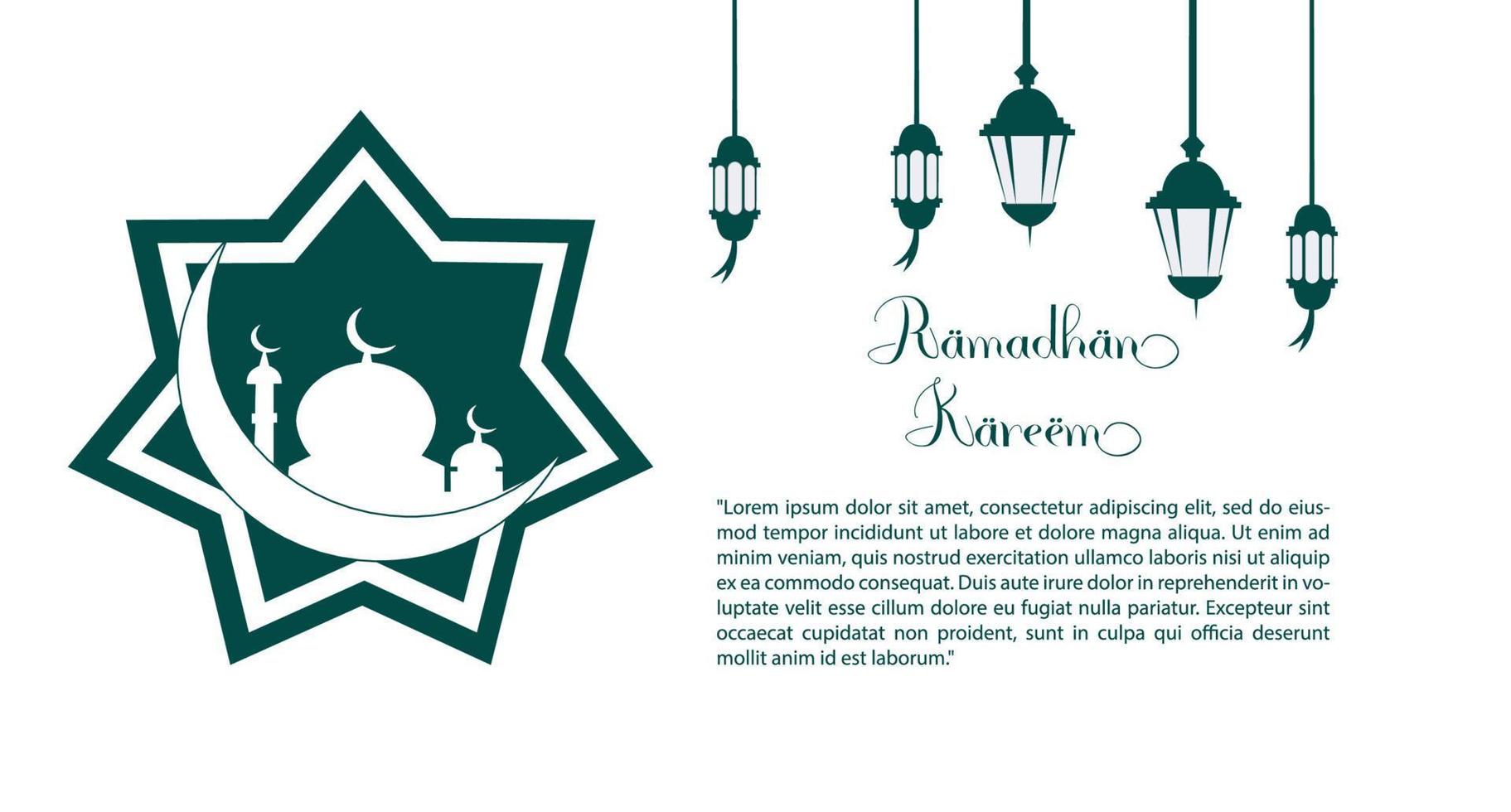 ramadan greeting card decorated with mosque, lanterns, empty space vector