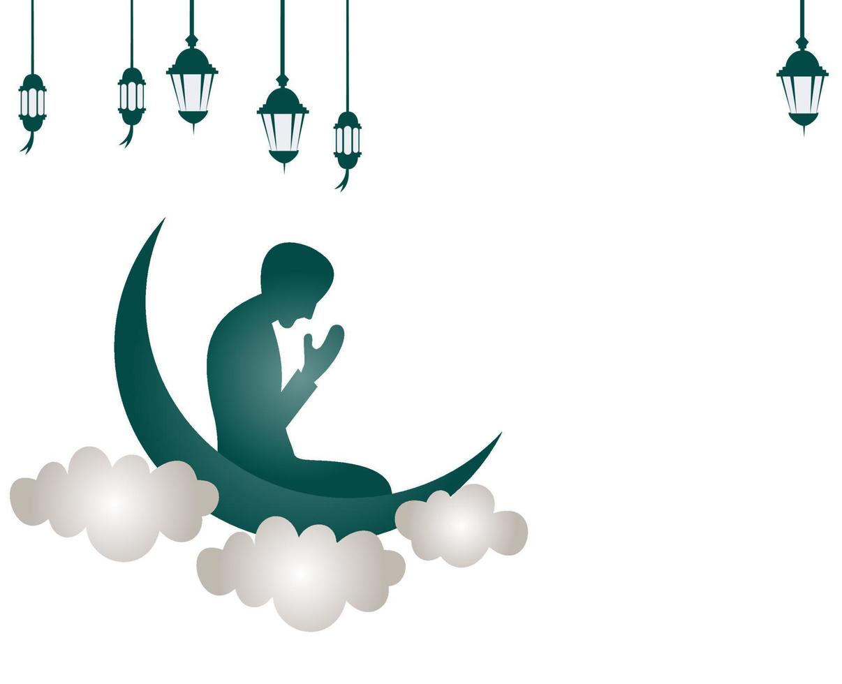 silhouette of muslim man praying. vector silhouette of a praying person. icon of people praying on crescent moon