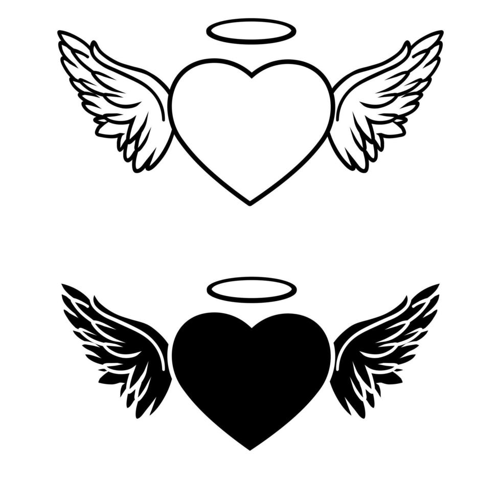 Angel wings icon vector set. Heart with wings illustration sign collection.