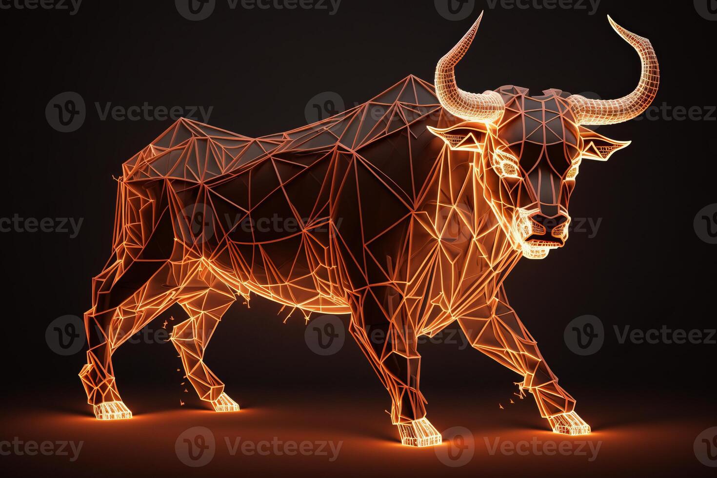 Fire sculpture of a Bull, Bullish in Stock market and Crypto currency. photo