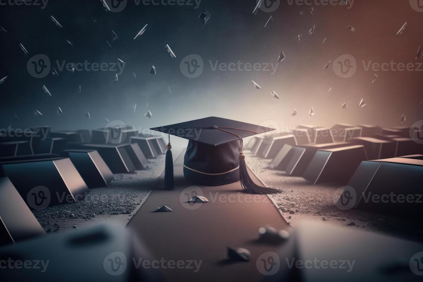 Congratulation with the graduation caps, Graduation day Concept. photo