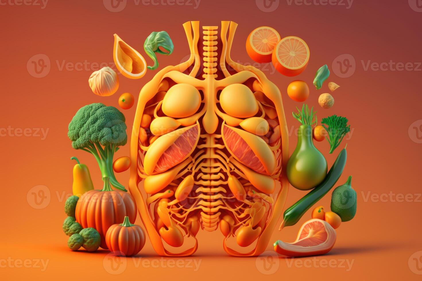 Vegetables forming a human body metabolism and nutrition, Eating Diet Food for Energy and Digestion. Created photo