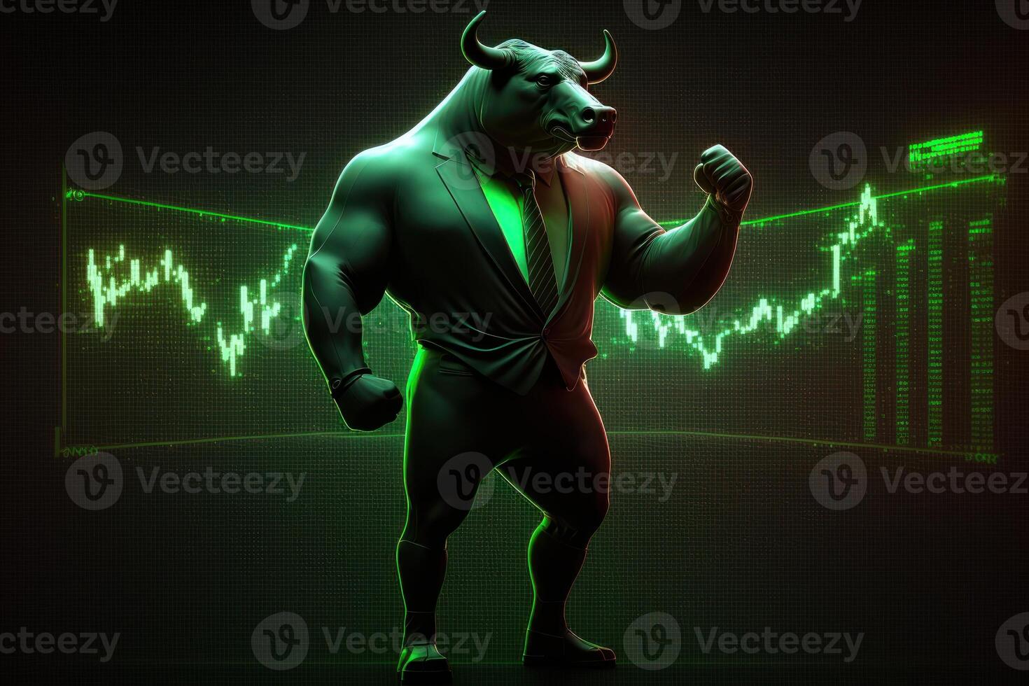 Bull bullish divergence in Stock market and Crypto currency with green graph background. Created photo