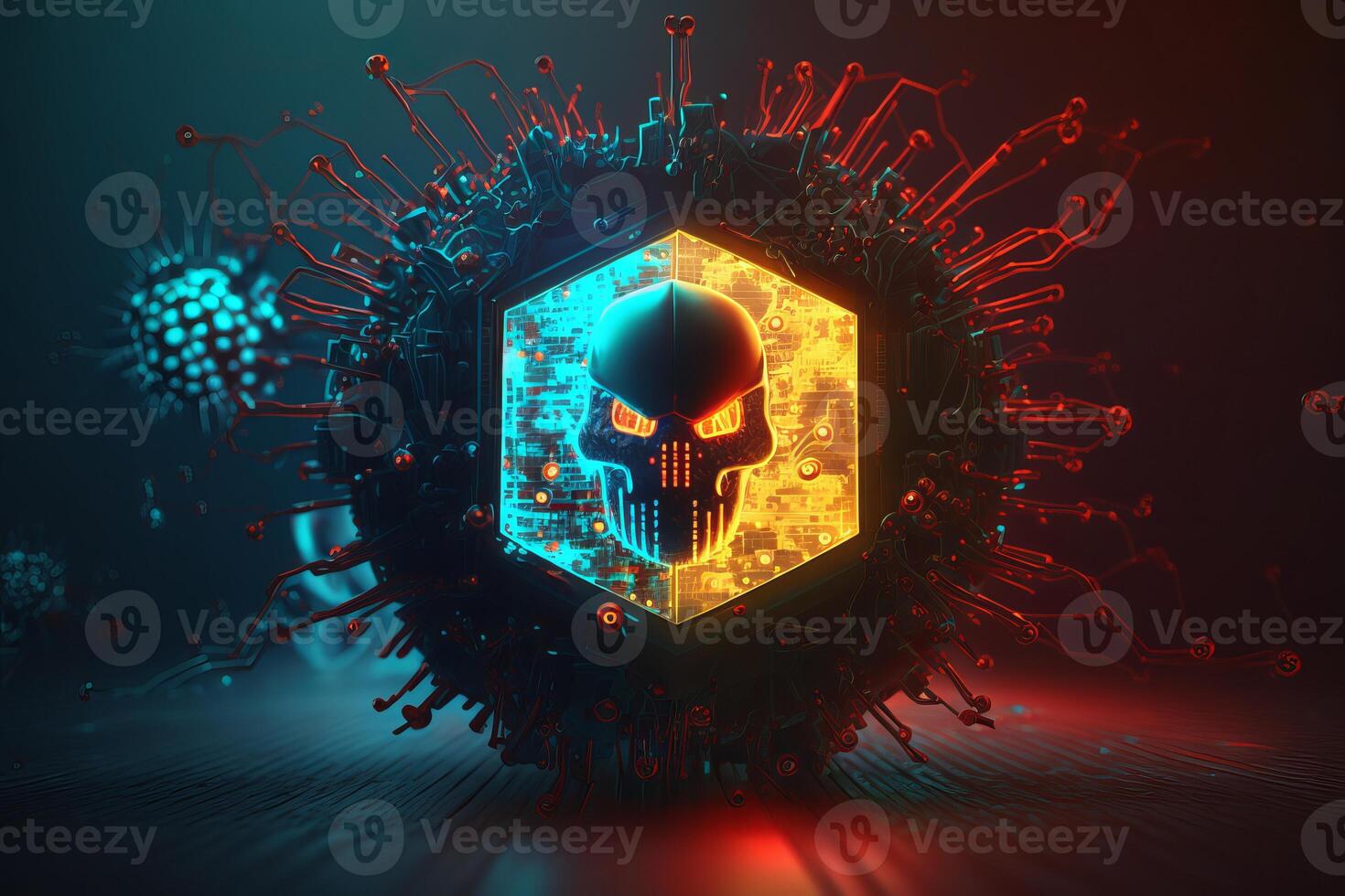 Computer Virus Background. Malware, Ransomware, Spam, Phishing, Hacked or Attact Computer Concept. photo