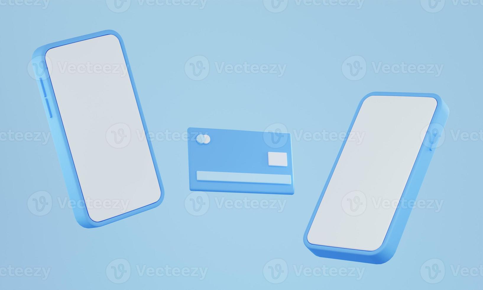 3D Rendering smartphone mock up and credit card  for empty space. photo