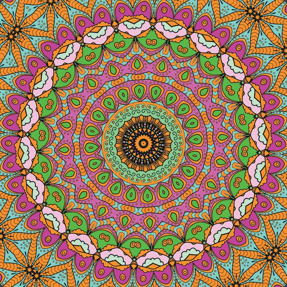 A colorful mandala with a pattern of flowers vector