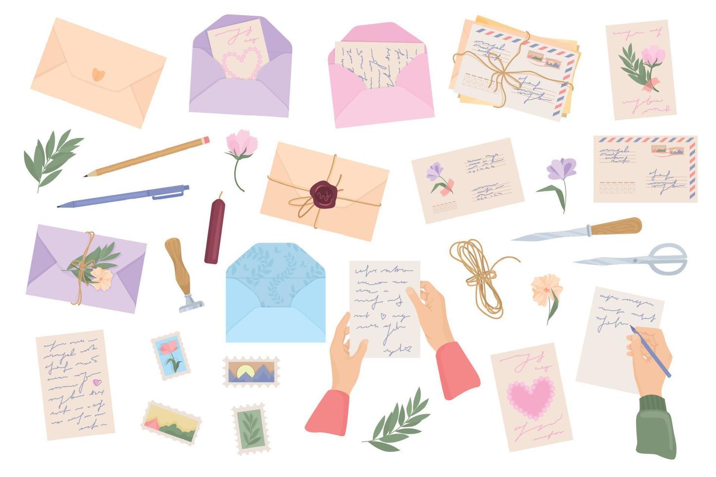 Romantic Letters Post Flat Icon Set vector