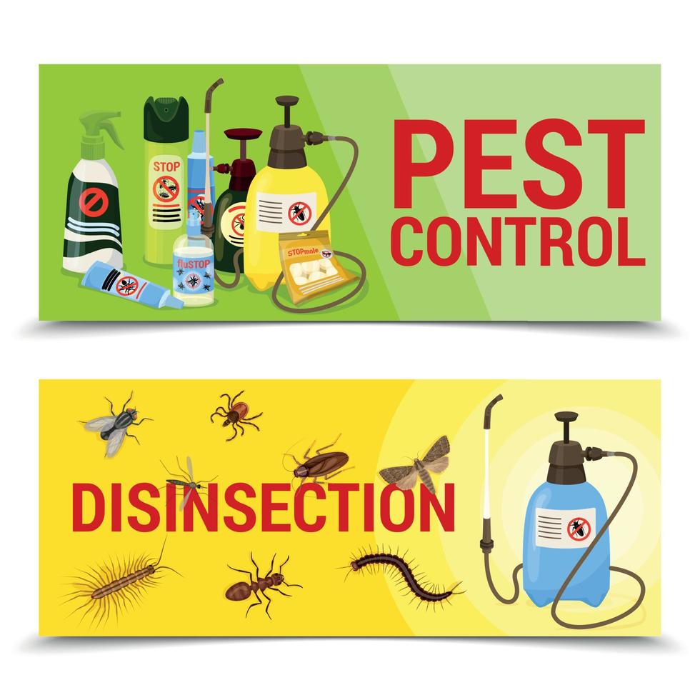 Harmful Insects Cartoon Horizontal Banner Set vector