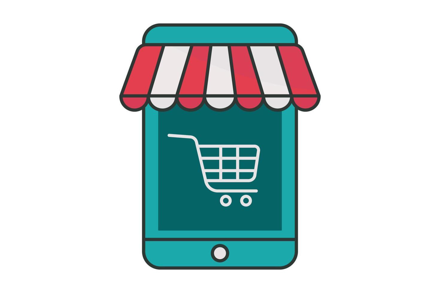 Mobile shop icon illustration. icon related to shopping. Flat line icon style, lineal color. Simple vector design editable