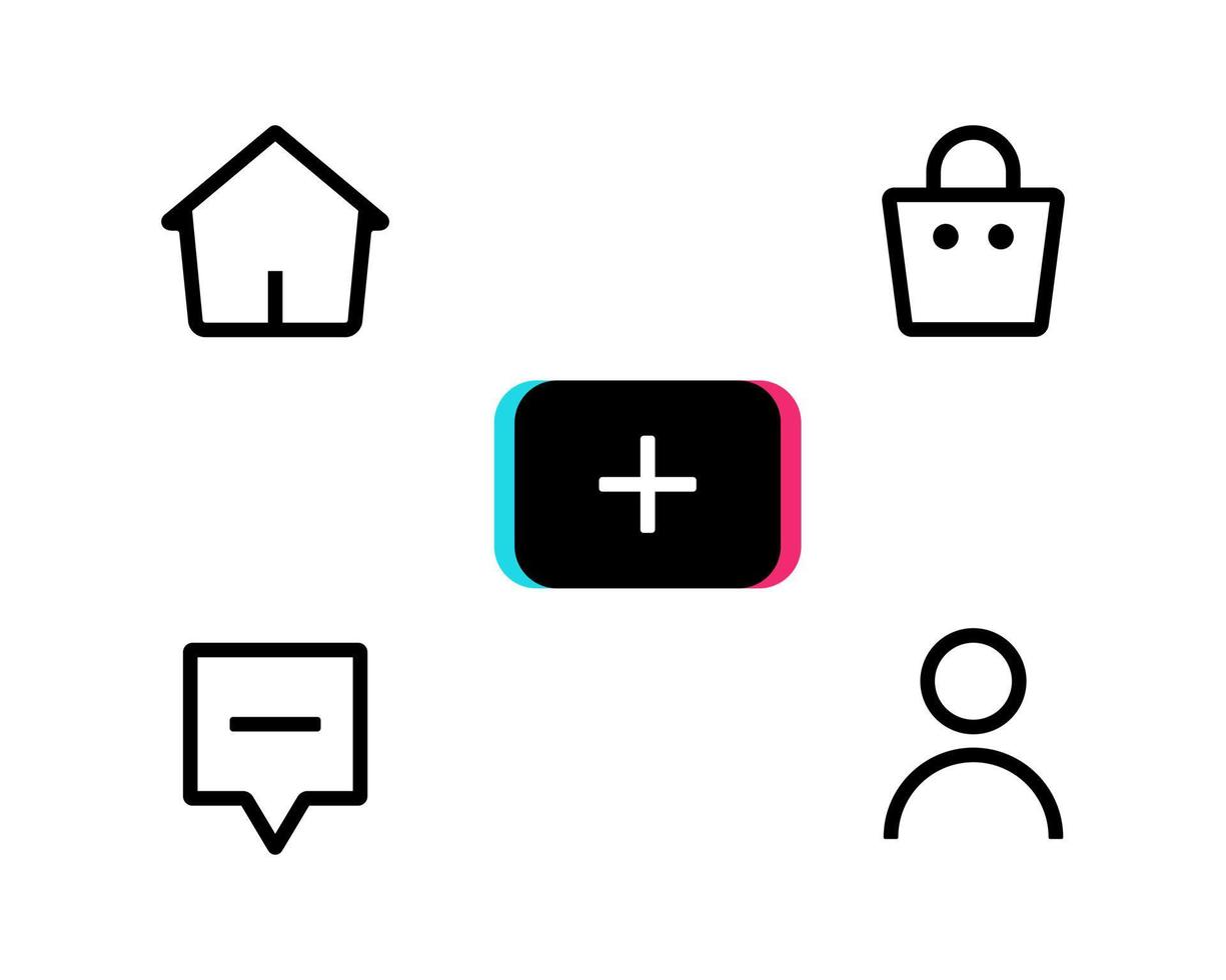 Home, shop, create, inbox, and profile icon vector. Social media concept vector