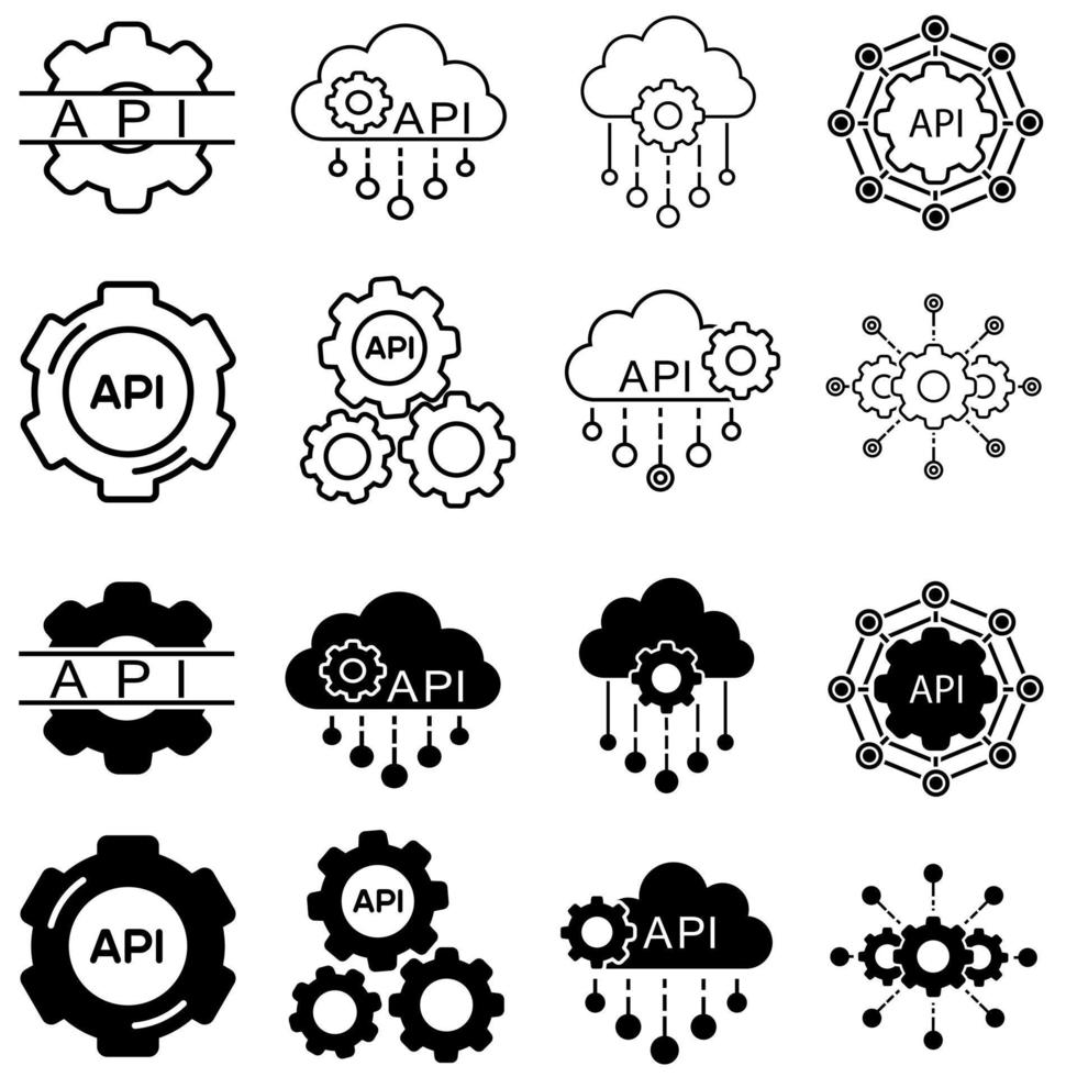 icono de vector de API. signo de ilustración de integración de software. símbolo de la aplicación. logotipo de la nube. signo o logotipo de desarrollo.