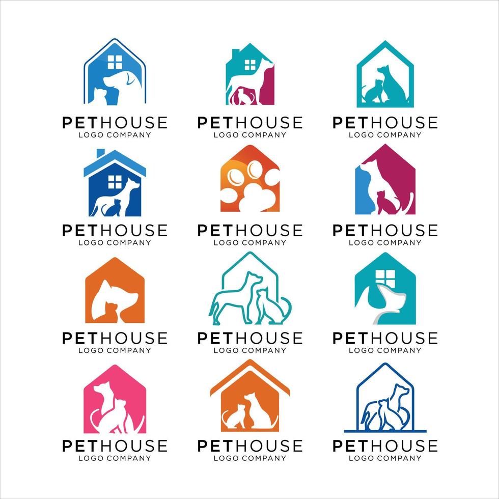 Pet house logo concept with dog and cat element. vector