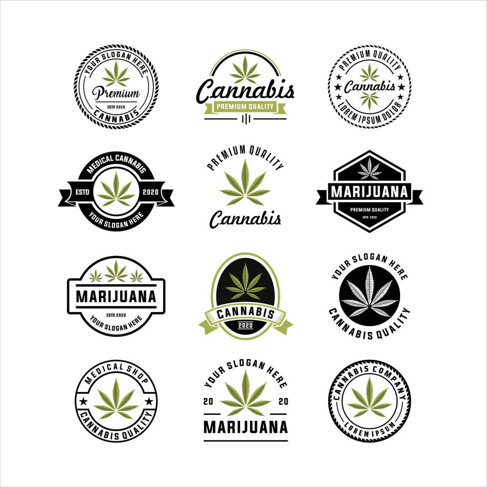 conjunto de moderno canabis y marijuana logo plantillas, logo diseño elementos. vector ilustración y logotipo plantilla, médico canabis logo