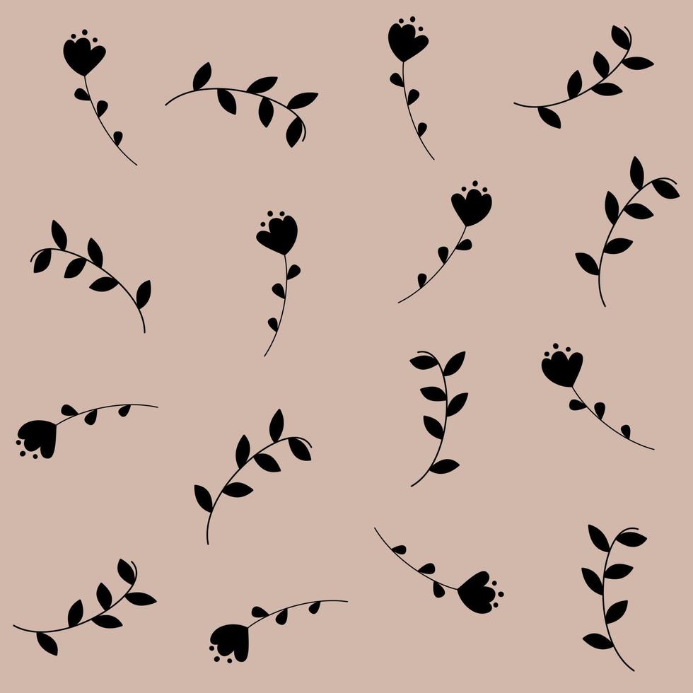 Cute elegant minimal seamless vector pattern background illustration with flowers and leaves